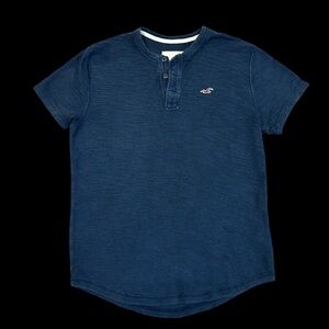 HOLLISTER navy blue Henley neck toweling tshirt - men’s S 26x19